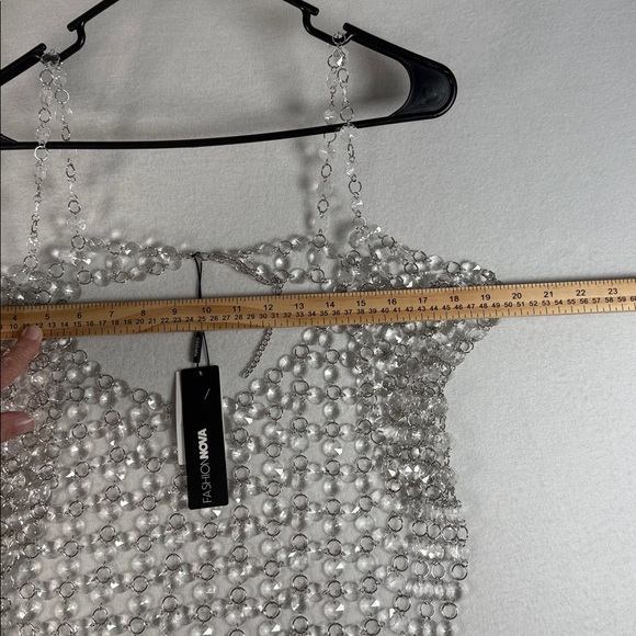 Fashion Nova Kylie Jeweled Mesh Tank Womens Medium Crystal Acrylic Clubwear Top - Picture 11 of 11